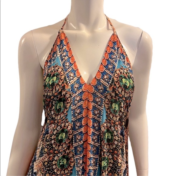 VENUS • Colorful Hi-Low Backless Multicolor Neck Tie V-Neck Dress - Picture 9 of 12